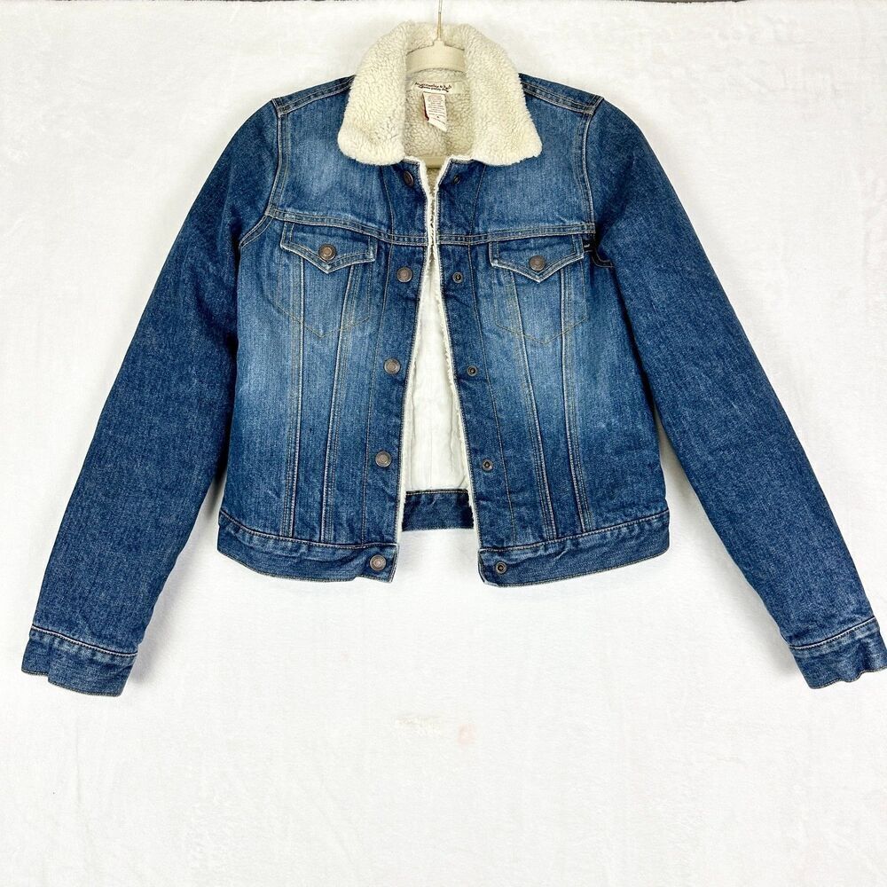 Abercrombie Fitch Vintage Y2k Sherpa Denim Jacket Size Small 90s Trucker Western